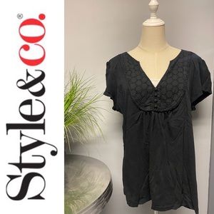 Style & Co Cotton Eyelet Button Detailed Blouse